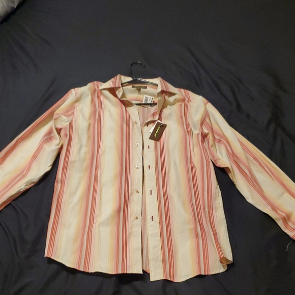 Roar Men's Shirt Y2K - Cream and Red Stripes - Picture 1 of 6